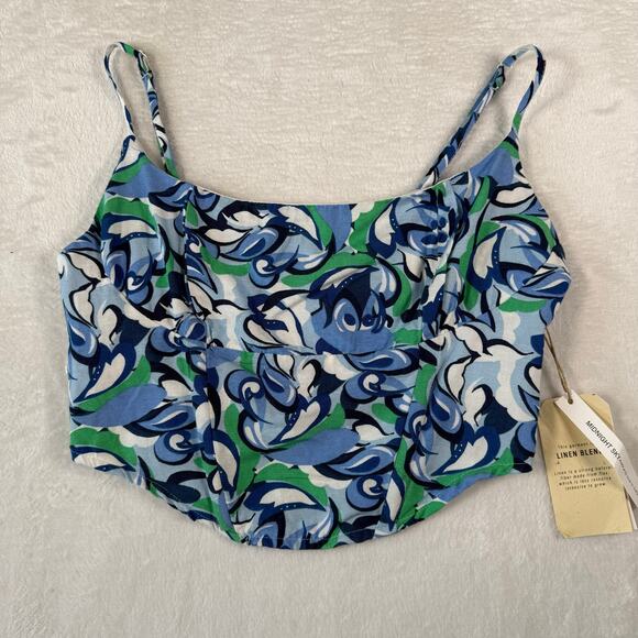 Midnight Sky Blue Green and White Floral Spaghetti Strap Crop Tank NWT Size Med - Picture 1 of 8
